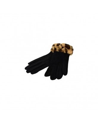 Black gloves with leopard plush 